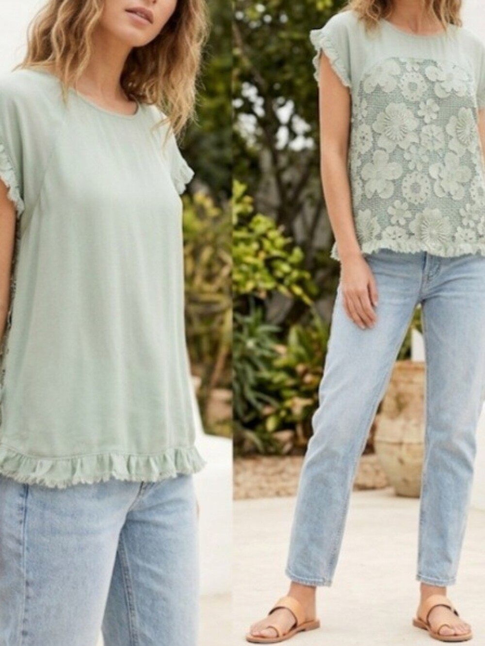 Umgee Sage Green Crochet Side Detail Tunic Linen Blend Small